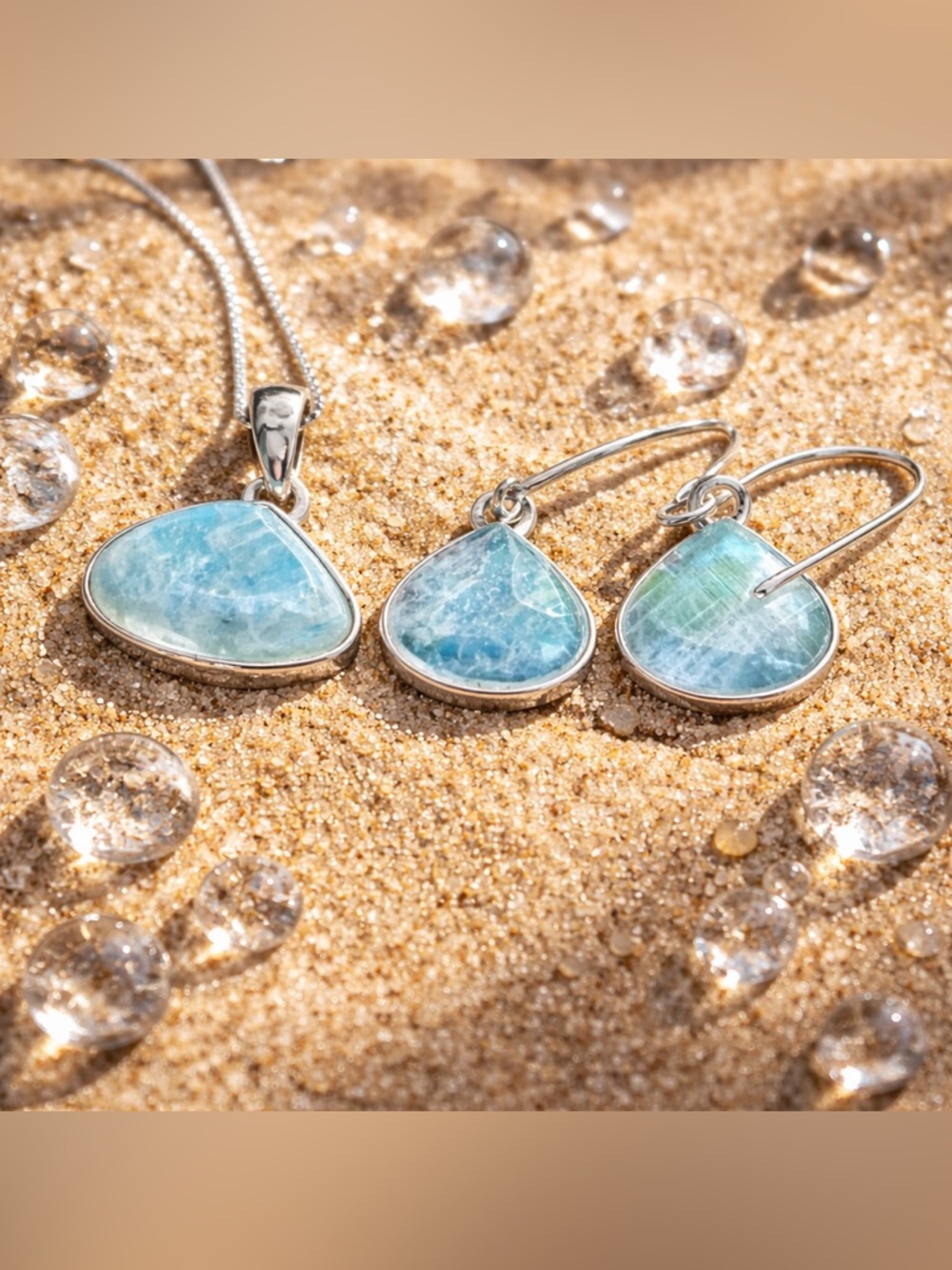 Green Rainbow Moonstone Necklace & Earring SET!